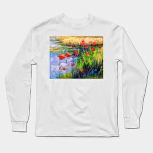 Poppies by the pond Long Sleeve T-Shirt